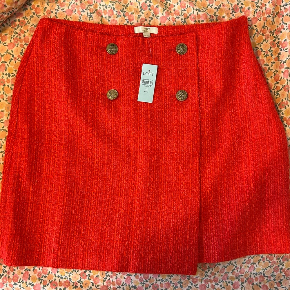 LOFT Red Boucle Tweed Mini Skirt